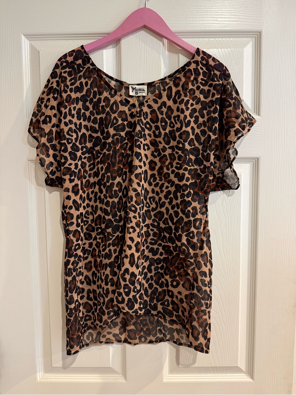 Show Me Your MuMu Leopard Print Short Flutter Sleeve Tunic in Brown and Black